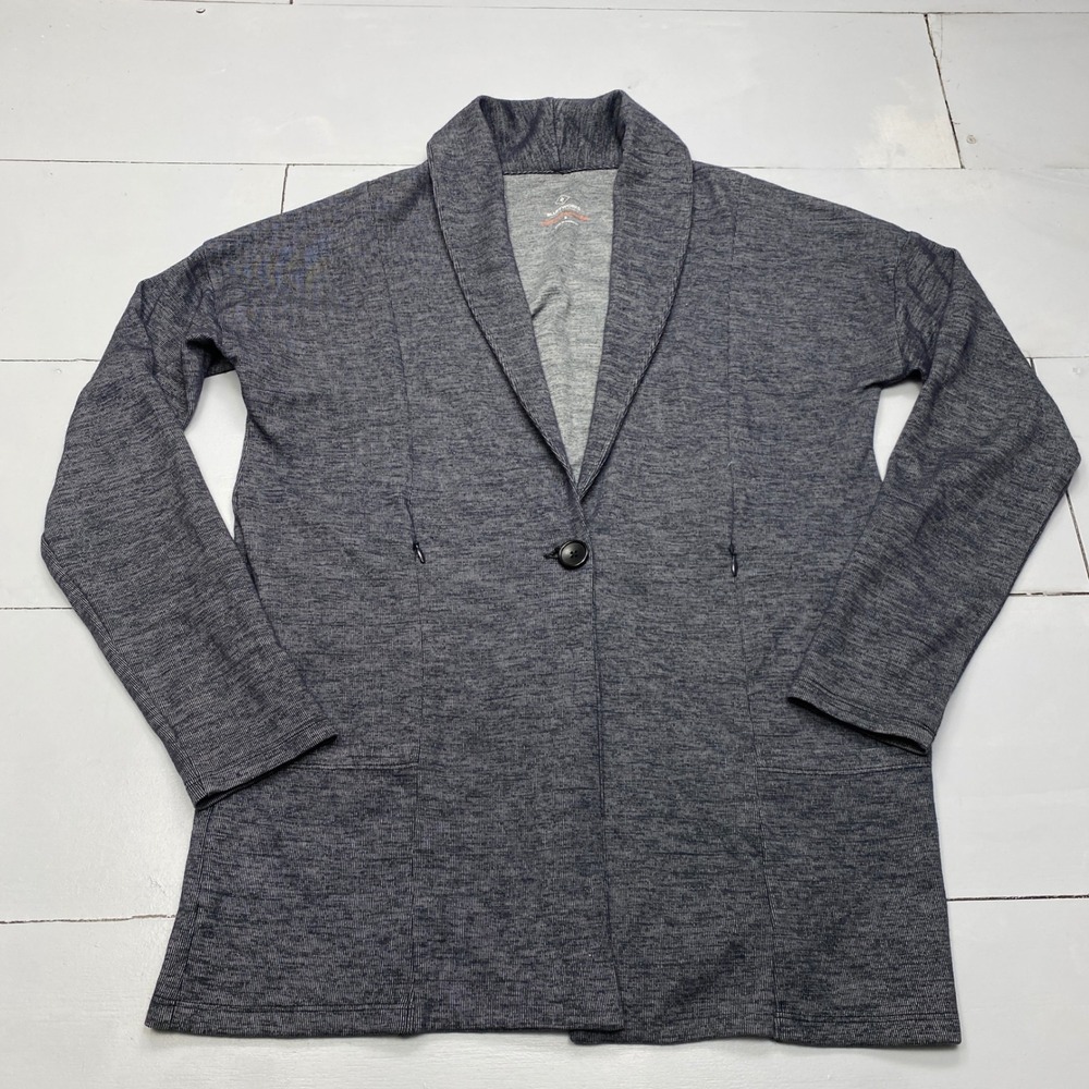Bluffworks Como Cardigan Blazer Womens S Navy Blue Wool Blend Travel Jacket